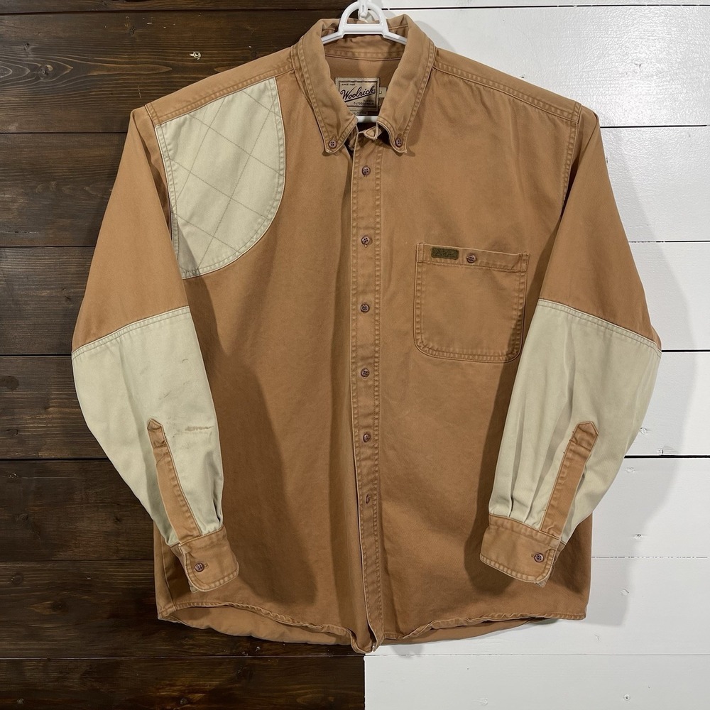 Vintage Woolrich Shooting‎ Shirt Mens Large Tan Heavy Canvas Hunt Outdoors